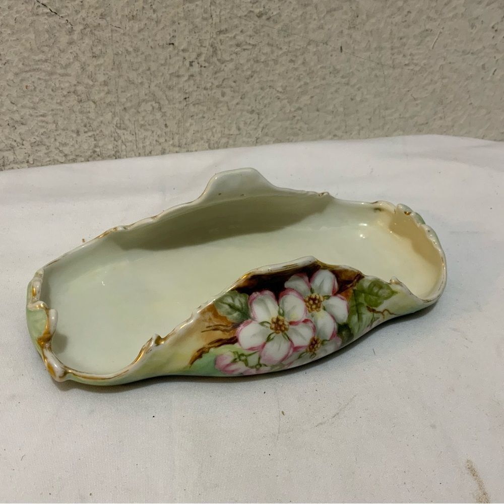 Vintage Limoges France Porcelain Floral Gold Trim floral  Shaped Dish